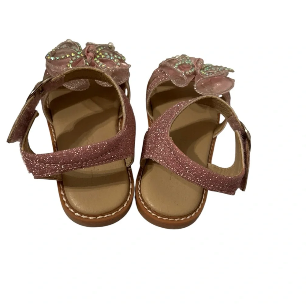 Theebron Pink Baby Girl Glitter Embellished Princess Sandals Size 6 M